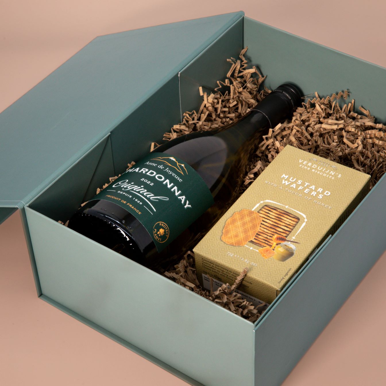Weinbox Chardonney mit Honig Senf Waffeln